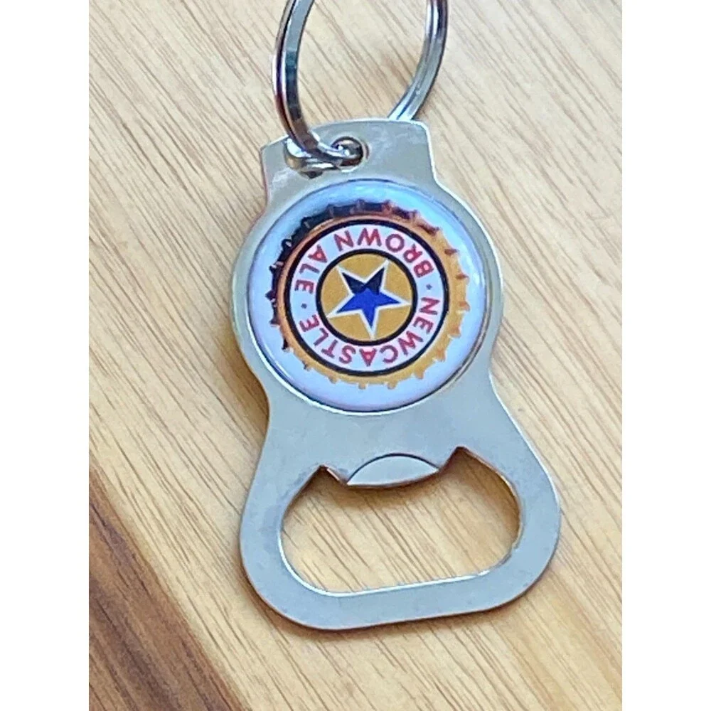 Vintage NEWCASTLE BROWN ALE Beer Bottle opener Keychain Key Ring Chain Bar Promo